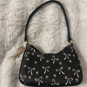 Black Bow and Heart Patterned Women's Bag